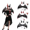 Party Favor Halloween Devil Costume Set Wings With Tail Horn pannband och gaffel Cosplay Xmas Carnival Dress Up Red One Size