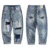 Jeans da uomo Jeans strappati retrò Pantaloni casual dritti larghi Patch alla caviglia Grandi dimensioni Streetwear Uomo Baggy