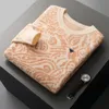 Mäns designer tröja herrtröja 100% ren ulltröja Men 2023 Autumn/Winter New Round Neck Pullover Knit Jacquard förtjockad termisk underlag tröja