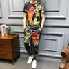 男性魚の魚のプリント半袖Tシャツ2ピースセット男性服セットトレーニングスパックヘレン高品質のトラックスーツトップとパンツ233S