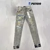 Lila helt ny designer mens jeans kvinnor denim byxa orolig rippad cyklist jean smal fit motorcykel män kläder