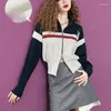 Malhas femininas hikigawa 2023 primavera contraste cor retalhos camisola feminina casacos de manga longa doce malha cardigan zíper chique moda