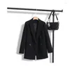 Women's Suits Black Suit Coat Korean Version Loose Fit Slim Mid Length Casual Style Top British High Beauty