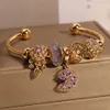 Pan family style open bracelet female ins niche light luxury high sense love flowers purple crystal bracelet