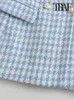 Женские костюмы Блейзеры TRAF Женская мода «гусиные лапки» Двубортный твидовый пиджак Пальто Винтаж с длинным рукавом с карманом и клапаном Женская верхняя одежда Chic Veste 231025