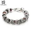 KALEN Punk Schedel Bedelarmband Mannen Rvs 8mm Natuursteen Kralen Kralen Brecelets Mannelijke Gothic Sieraden 210323316R