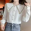 Kvinnor BLOUSES Fashion Elegant Chiffon For Women Clothing White Button Långärmad skjortor Solid skarvade Office Ladies Tops Drop