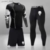 Herrspårar manliga snabbtorkning av sportkläder Kompressionskläder Fitness Training Kit Thermal Underwear Men's Running Sports Suit MMA Rashgard Q231025