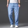 Men's Jeans Spring Summer Loose Straight Lightweight High Quality Stretch Pants Cotton Thin Denim Classic Brand Trousers 40 42