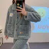 Indumenti da notte da donna 2023 Autunno Inverno Cardigan con risvolto Set di abbigliamento Pigiama in pile di corallo Ispessimento manica lunga 2 pezzi