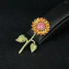 Brosches Sparkling Rhinestone Sunflower Brosch Pins For Women Crystal Flower Wedding Party Daily Jewelry Clothing Dress Suit Accessories