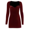 Casual Dresses Women Y2k Velvet Mini Dress Long Sleeve Sweetheart Neck Aline Corset Sexy Bodycon Cocktail Short Clubwear