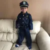 Kostüme Cosplay Officer Halloween Kostüm für Kinder Jungen Amerika Polizeihemd Hosen Hut Gürtel Whistle Waffe Holster Walkie Talkie Cop SetCoSpl