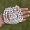 Bracciale in selenite in pietra naturale da 8 mm. Perle di energia per il potere curativo della pietra preziosa. Bracciale con perline rotonde in pietra elasticizzata elastica