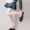 Chaussettes arc-en-ciel pour femmes, mode rétro, couverture en laine japonaise, dégradé d'épices, chauffe-cheville tricoté, couleur ample