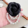 Pins Brooches Korean Fabric Camellia Flower Brooch Pearl Tassel Corsage Fashion Jewelry for Women Shirt Collar Accessories 231025