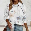 Blusas femininas senhoras casual topo floral impressão gola botão decoração manga longa macio solto blusa moletom para a primavera