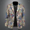 Men's Suits Fashion England Style Men Blazer Jacket With Floral Bear Single-Breasted Coat Spring Autumn Outerwear Male Clothes