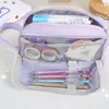 Косметички Чехлы Kawaii Purple Pencil Большой емкости Сумка для ручек Держатель для девочек Офис Студенческий органайзер для канцелярских принадлежностей Школьные принадлежности 231025