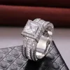 Vintage Court Mens Ring Zilver Princess Cut CZ Stone Engagement Wedding Band Ringen voor vrouwen sieraden cadeau