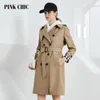 Pelliccia sintetica da donna PINK CHIC Giacca a vento primavera autunno Colletto con bavero di media lunghezza Cintura doppio petto da donna Elegante trench britannico da pendolarismo 806 231025