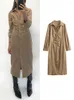 Casual Dresses 2023 Suede Shirt Dress Woman Autumn Winter Long For Women Sleeve Office Female Button Up Midi
