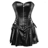 Bustiers korsetter Sexig gotisk faux läderkorsett klänning överbust baskiga bustier minikjol front blixtlås steampunk plus size s-6xl