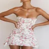 Casual Dresses Print Draped Strapless Corset Dress 2022 Women BodyCon Elegant Sexy Evening Club High Quality Summer OutfitCasual294p