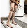 Botas inverno cor nude coxa alta zlah mulheres moda sexy estiramento camurça quadrado dedo do pé grosso salto sobre o joelho