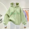 Sweats à capuche pour femmes Pull vert clair 2023 Automne Dames Mince Lettre Panneau d'impression Pull à capuche Casual Lâche Mode Polyvalent Top