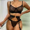 Sexy conjunto 2022 conjunto de lingerie feminina sexy renda malha oco aberto push up sutiã e calcinha terno de duas peças roupa interior erótica t231025