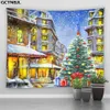 Tapestries Imitation Window Landscape Tapestry Wall Hanging Park Flower Tree Ocean Printing Art Home Decor Christmas Scenery Wall Tapestry 231023