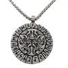 Pendentif Colliers Odin Amulette Raven et Wolf Talisman Bijoux Viking Runes Hommes Collier avec symbole gravé sur le dos
