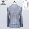 Herenpakken Blazers (Blazer + Vest + Broek) High-end Merk Mode Plaid Heren Formeel Pak 3 Stuk Bruidegom Trouwjurk Tuxedo Casual Slanke Pak Q231025