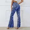 Women's Pants Long Blue Ladies Yoga Casual Flared Thin Sweatpants Wave Pattern Geometric Stripes Female Trouser