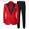 Costumes pour hommes Blazers haut de gamme Gentleman Jacquard costume hommes vêtements rouge noir blanc mode luxe hommes robe de soirée de mariage Slim Fit Blazer et pantalon Q231025