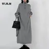 Sukienki swobodne 2023 jesień zima vintage długi rękaw Solidny pół kołnierzyka Midi Women Elegancka ciepła dzianinowa sukienka A-line