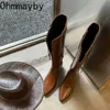 Сапоги Woman Cowgirl Boots Fashion Slip на дамских элегантных квадратных каблуках коленные ботинки женская зимняя обувь231025