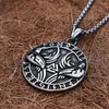 Anhänger Halsketten Vintage Edelstahl Viking Odin Crow Halskette Für Männer Nordic Rune Kompass Amulett Schmuck Geschenke