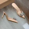 Kobiety Gianvito Rossi Crystal Stiletto Slip-On Kaptery Mule Mules Sited Stop Kobiety na pięcie 80 mm Women Designers Dekoracja Dekoracja Rhinestone Summer Super Buty Box