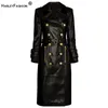 Women S Fur Faux Winter Winter Luxury Design Double Breadted Black Pu Leather Coats Long Long for Ladies Quality Street Women Trench with Belt 231025
