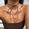 Hanger Kettingen Gotische Metalen Hartvormige Sleutelbeenketting Vintage Verstelbare Lederen Wax Touw Ketting Choker Dames Banket Sieraden