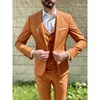 Ternos masculinos terno masculino balzer laranja único breasted entalhado lapela fino ajuste três peças jaqueta calças colete luxo casamento hombre personalizado