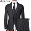 Men's Suits Blazers Shenrun Men 3 Pieces Suit Spring Autumn Plaid Slim Fit Business Formal Casual Check Suits Office Work Party Prom Wedding Groom Q231025