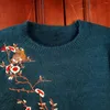Suéter feminino outono e inverno em manga comprida pulôver feminino quente solto base de malha jaqueta coreana flor bordado tops