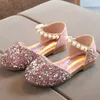 Flat shoes Princess Girls Party Dance Shoes Student Flats Children Girls Shoes Pearl Sequin Sandals Kids Performance Shoes CSH1218 231025