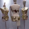 Costumes de scène avec miroirs irréguliers, vêtements de danse Gogo sexy pour femmes, body découpé avec lentilles, discothèque Dj Rave, tenue XS6827