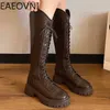 Boots Winter Knee High Boots For Women Fashion Lace Up Square Heel Long Boots 2023 Ladies Comfort Platform Mordern BootsL231025