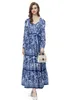 Women's Runway Dresses Sweetheart Neckline Long Sleeves Vintage Printed Tiered Elegant Designer Maxi Vestidos