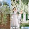 Guirnaldas de flores decorativas 45 pulgadas Wisteria Flor artificial Tupida Seda Vine Ratta Colgando para el banquete de boda Jardín Al aire libre Más verde DHBZV